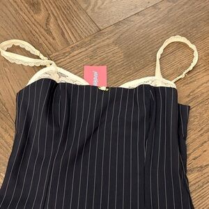 Never worn! Edikted Elegant Navy Pinstriped dress with lace white straps